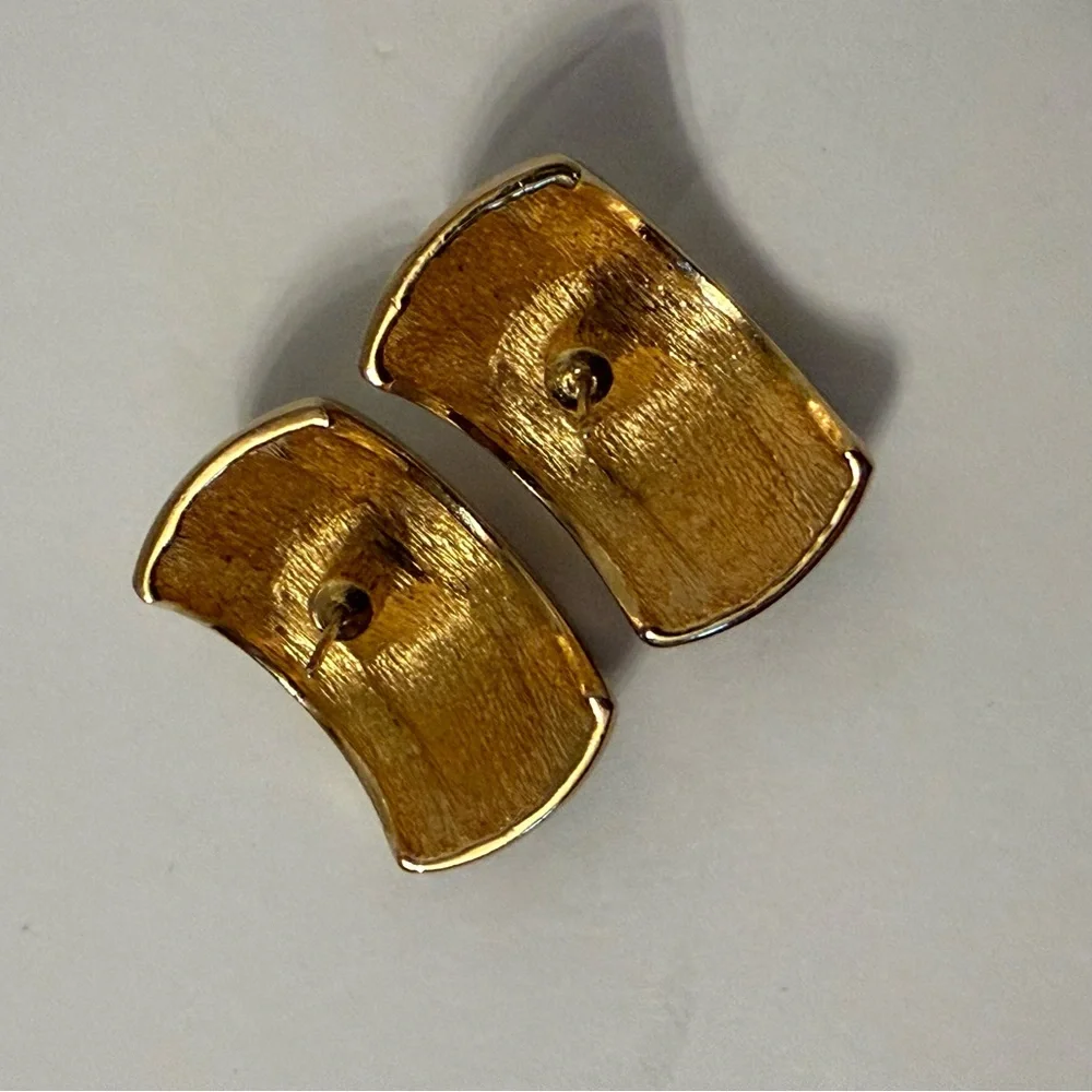 CHRISTIAN DIOR EARRINGS Unsigned BLACK ENAMEL BLUE CLEAR CRYSTALS HUGGIE POST - Picture 10 of 10